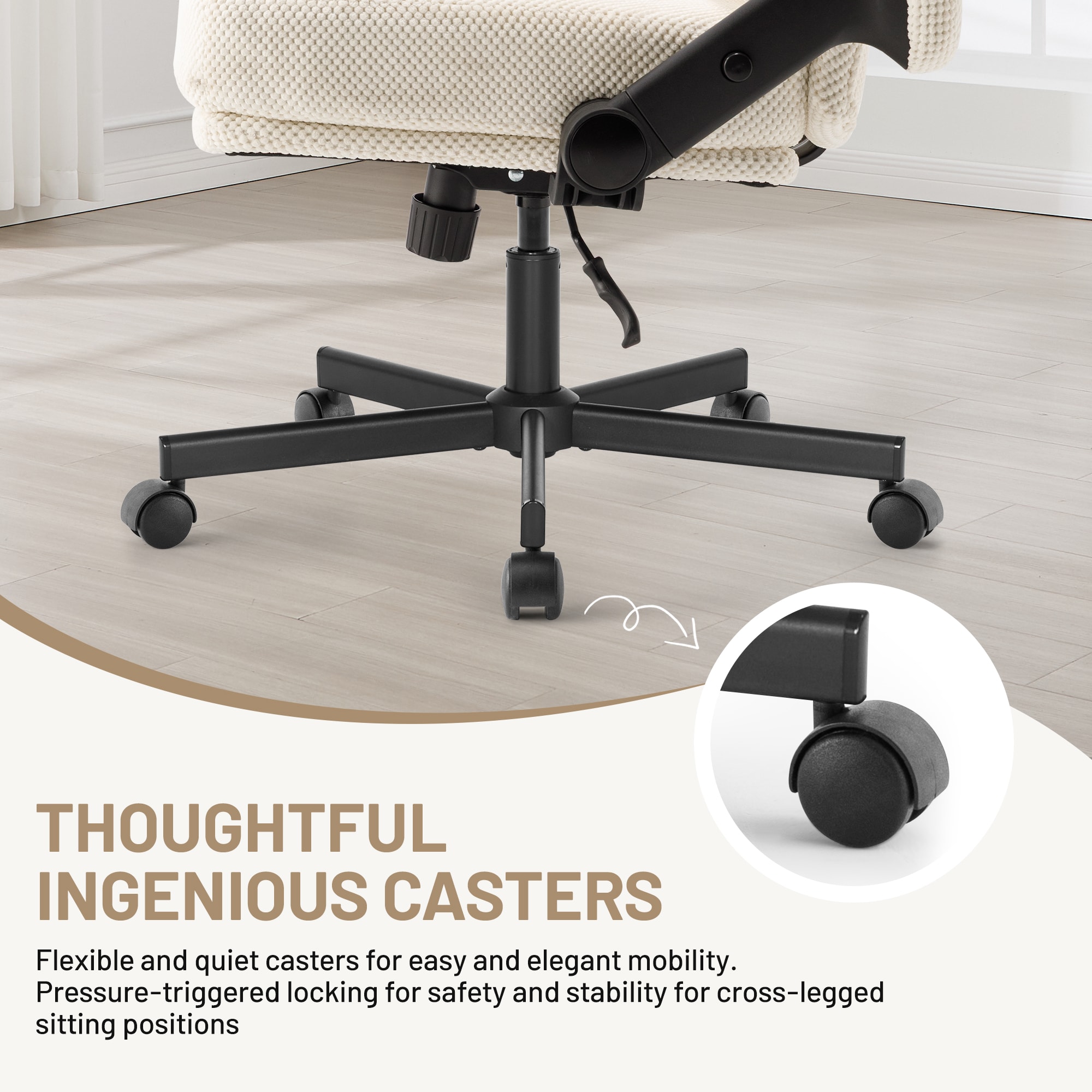 Criss Cross Chair With Wheels And Flip Arms- Comfy Fabric Cross Legged Office Chair With Thick Cushion&Wide Seat, Adjustable Swivel Desk Chair For Home Office, Apartment, Bedroom_voghion.com